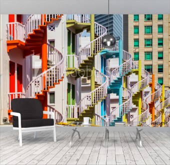 Picture of Colorful spiral stairs of Singapores Bugis Village